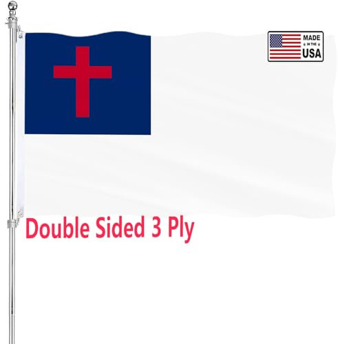 Christliche Flagge, 3-lagig, Christentum, Kreuz, Kirche, Jesus, Glaube, Flagge, 7,6 x 12,7 cm, für Außenbereich, doppelseitig, 240D, 100 % Polyesterfaser, lebendige Farben, katholische Flagge mit 2