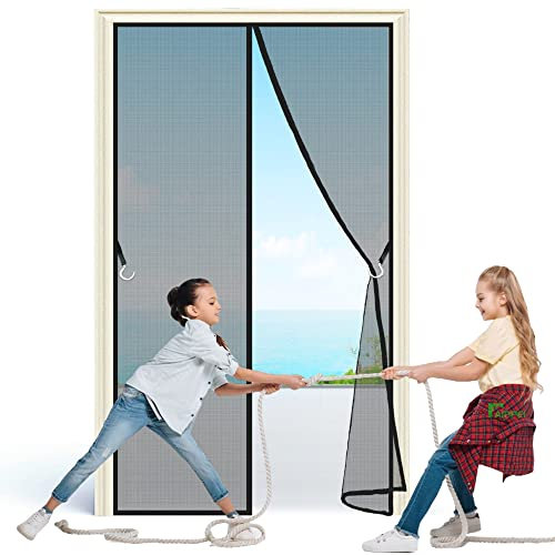 Garage Door Screen with Magnetic for car Garage, 295x275 cm Magnetic Garage Screen Door Heavy Duty Mesh, Patio Porch Privacy Curtain, Black P