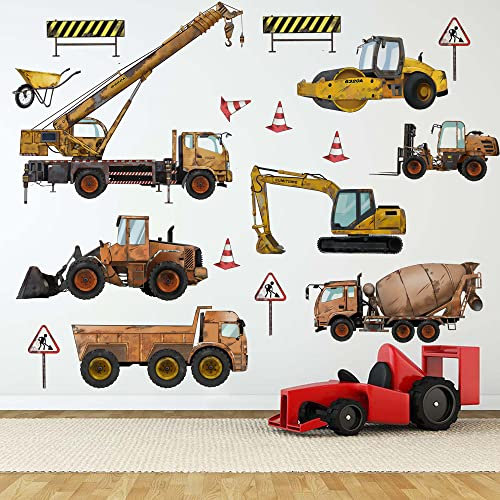 Runtoo Wandtattoo Bagger und Traktor für Kinderzimmer Wandsticker Fahrzeuge Auto Wandaufkleber Babyzimmer Junge Spielzimmer Wanddeko