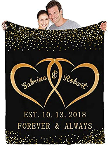 Personalisiert Geschenke für Paar, Personalisierte Decke mit Namen und Datum Geschenk für Frauen und Männer, Jahrestag Hochzeitstag Valentinstag Liebe decke Geschenke(Flanell, Personalisiert Decke 1)