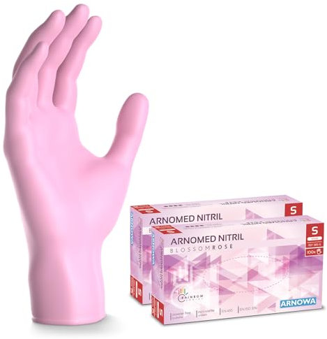 ARNOMED gants jetables rose, gants nitrile taille S, gant jetable 200 pièces (2 boîtes), gants en nitrile non poudrés & sans latex, gants jetable cuisine, gants a usage unique en XS, S, M & L