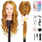 TopDirect Frisierkopf, 66cm/26 Zoll Puppenkopf zum Frisieren Langhaar, 70% natürliches Haar Trainingskopf, Übungskopf Friseur mit Flechthilfe & Halterung, Gold