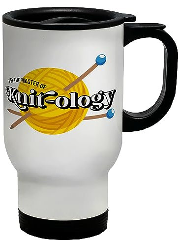 Shopagift Knitting Travel Mug Master of Knit-Ology Funny Needle Yarn Gift Stainless Steel 14oz Cup