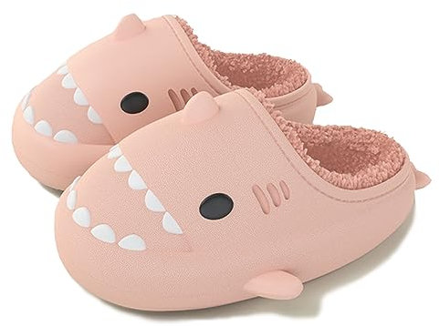 SMajong Bambino Invernali Pelose Ciabatte Squalo Ragazzi Ragazza Impermeabili Pantofole da Casa con Suola Spessa Comode Antiscivolo B Rosa 29-30 EU