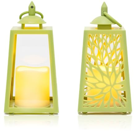 Rhytsing H20cm Frühlingsfrische grüne Blätter dekorative Laternen mit LED flammenlosen Kerzen, batteriebetriebene hängende Laternen mit Timer für Ostern - Set aus 2 Stück