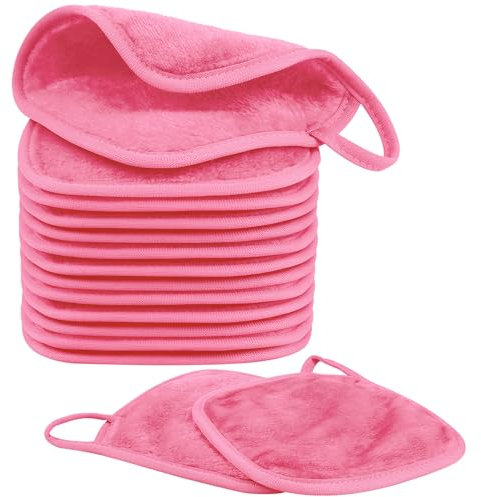 Nineigh 15 Pièces Serviettes Demaquillantes en Microfibres pour Visage, Lingette Demaquillante Lavable, Réutilisable Chiffons Démaquillants pour Toute la Peau (15 x 15cm, Rose)