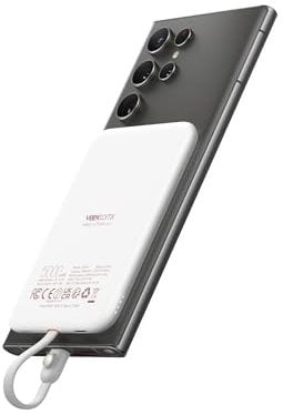 Veektomx Slim Power Bank USB C Portable Charger 5000mAh with Built-in Cable Mini Battery Pack Travel Essentials Powerbank Compatible with iPhone 16/iPhone15/SAMSUNG/Pixel(Non-Wireless Charging), White