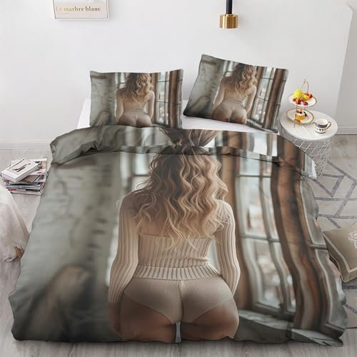 Generisch Bettwäsche 135x200 Nackte Fraun - Sexy Fraun Bettbezug 135x200 2er Set, Weich & Bügelfrei Mikrofaser Bettwäsche-Sets, Wendebettwäsche mit Reißverschluss und 1 Kissenbezug 80x80 L&-t146
