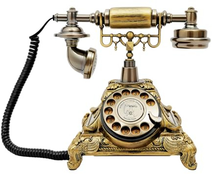 TAPMING Telefono Vintage Nostalgia Bronzo Resina Telefono Fisso Retrò con Disco di Selezione per Casa Ufficio Caffetteria Bar Decorazione Domestica