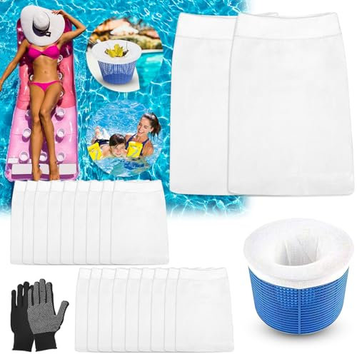 JOLIGAEA Calze da Filtro per Piscina, 20 Pezzi Calzini Skimmer Piscina, Calze Filtranti per Skimmer, Calzini Skimmer Nylon Riutilizzabile, Filtri per Skimmer per Pulizia di Foglie e Detriti, Bianco