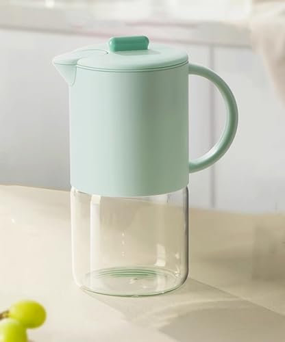 WUWFKUI Jarra de cristal, jarra de vidrio de 1,8 litros con tapa, jarra de bebidas para agua caliente/fría, té helado y bebida de jugo (verde)