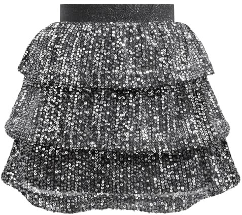 Bezioner Pailletten Glitzer Rock für Mädchen - Glänzende Rüschen A-Linie Prinzessin Rock für Karneval Party Rave Outfit - Schwarz/Silber 140
