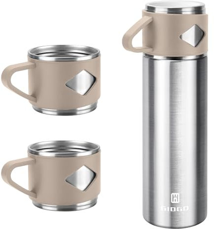 Vacuum Insulated Flask 700ml/23.6oz Stainless Steel Thermo Bottle with Cup for Coffee Water Hot and Cold Drink Flasks.(Brown,Set)