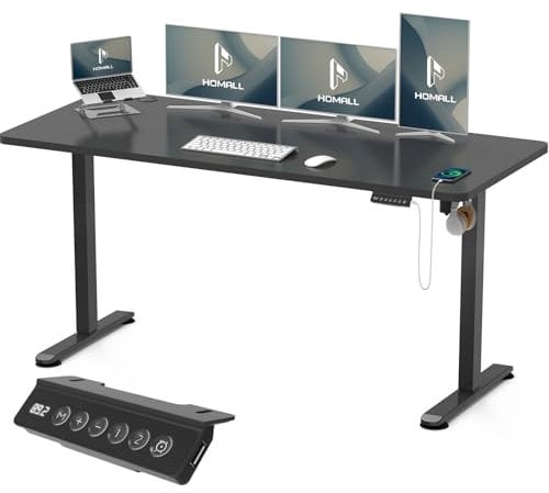 Homall Höhenverstellbarer Schreibtisch mit USB-Buchse 160x70 cm, Computer Stehschreibtisch, Ergonomischer Homeoffice-Tisch (160x70cm, Schwarz)