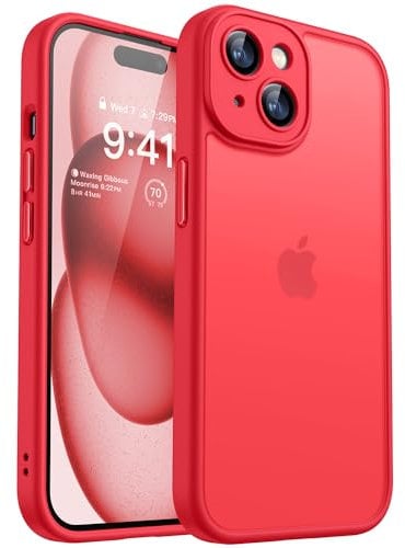CANSHN Upgrade für iPhone 15 Hülle mit Kameraschutz (TOP Militärschutz) Minimalistische Transluzente Matte Schutzhülle Extrem Haltbarkeit Hülle iPhone 15 Case Stoßfest, Rot