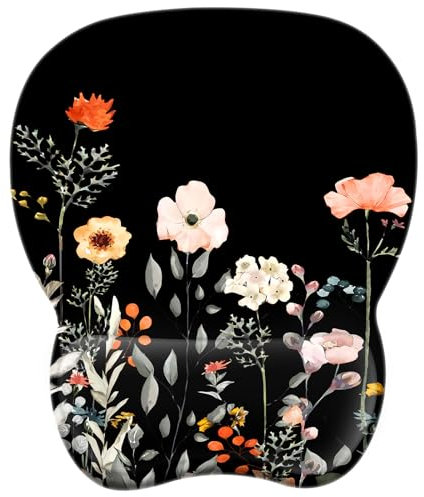 EooCoo Mouse Pad with Memory Foam Wrist Support, 4mm Mouse Mat Mousepad with Non-Slip Rubber Base, Flowers