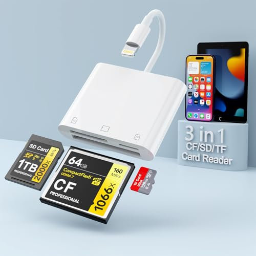 Lector de Tarjetas SD CF para iPhone iPad 3 en 1 Lightning a SD CF TF Lector de Tarjetas de Memoria Adaptador Lector de Tarjetas de Cámara Compatible con iPhone 14 13 12 11 X Plug and Play