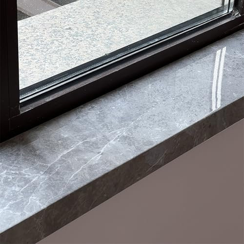 Davanzale per Finestra Rivestimento del Davanzale della Finestra in PVC Acrilico, Protezione del Davanzale della Finestra in Stile Marmo Grigio, Copertura del Davanzale della Finestra del Soggiorno(80