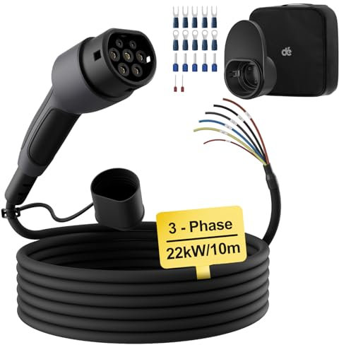 dé Typ 2 Ladekabel offenes Ende 22kW [3-Phasen| 10m| 32A] Freiem Kabelende für Wallbox/Ladestation Ersatzkabel