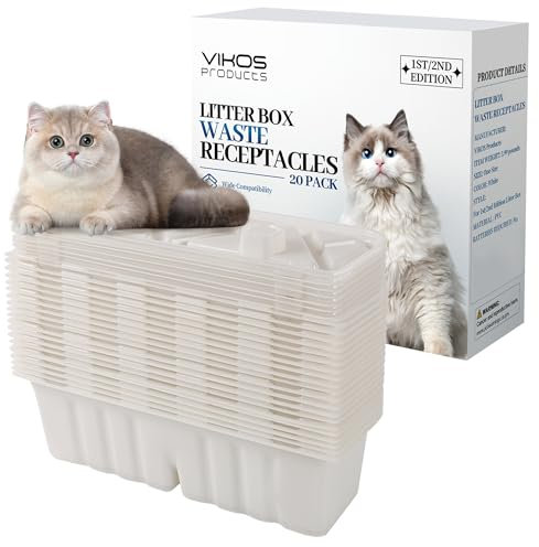 VIKOS Products 20-Pack Litter Box Waste Receptacles Compatible with Littermaid 1St/2nd Edition Automatic Cat Litter Box, Disposable Waste Receptacles for Littermaid, Convenient & Odor-Free Disposal