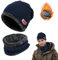 DTXYBC Winter Beanie Mütze Schal Set, Elastische Mütze Runder Schal Set, Beanie Mütze, Wintermütze und Schal, Fleecefutter Warme Wintermütze Damen Herren, Unisex für Outdoor Sport Wärmen (blue)