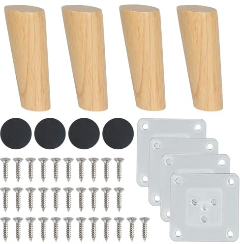 Luabue 4 Piezas Patas para Muebles Madera Patas de Madera para Muebles 12 cm Patas de Muebles con Placa de Montaje y Tornillos Patas para Sofá Mesa de Té Armario Mesas y Sillas