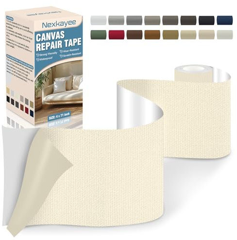 Nexkayee Canvas Repair Tape, Self-Adhesive Fabric Patch for Sofas, Tents, Sunshades, Chairs and Boat Covers, 4×71 Inches, Beige