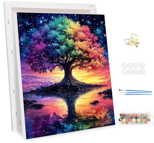 MEIYUDA Peinture par Numero Adulte avec Cadre, Arbre de vie Coloré Kit de Peinture à l'Huile sur Toile par Numéro, Débutants Peinture Acrylique Pigmentée, Decoration Maison 30x40cm(Boîte cadeau)