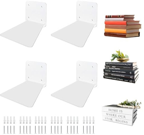 hiee Unsichtbares Bücherregal, Schwebendes Bücherregal, Invisible Floating Bookshelf, Bücherregal für Schlafzimmer, Kleines Bücherregal mit Minimalistischem Design für Büro, Küche(4PCS)