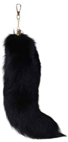 MZRAN Fuchsschwanz-Schlüsselanhänger, Plüsch-Kunsthaar, Fuchsschwanz, Schlüsselanhänger, eleganter Schlüsselanhänger mit Fuchsschwanz-Anhänger, modische Schlüsselanhänger-Dekorationen, Schwarz , 36cm