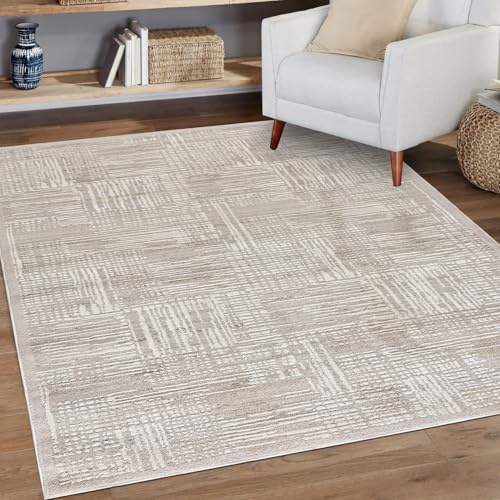 Mazovia Teppich Wohnzimmer 80x150cm Creme Abstrakt Weich Pflegeleicht | Teppich für Schlafzimmer Esszimmer Büro Beige Tierfreundlich Allergikerfreundlich Fußbodenheizungsgeeignet Kurzflor Modern