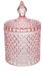 Generico Potiche portaconfetti in Vetro diamantato Rosa 8.5x13.5 cm BOMBONIERA