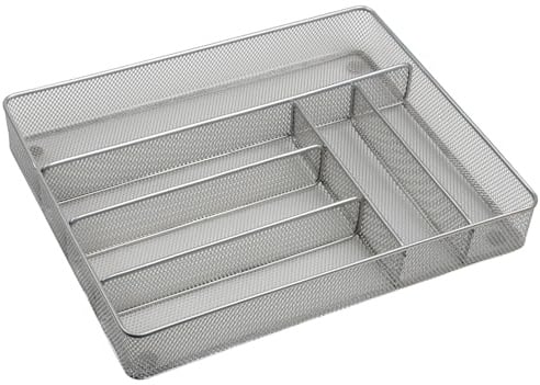 KESPER 90183 Besteckkasten, Metall, 36 x 31 x 5,5 cm mit 6-fach Einteilung, Silber/Besteckeinsatz