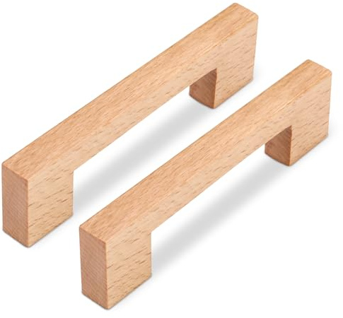 SYZOW 6 Stück Schubladengriff aus Holz, Möbelgriffe Holz 96mm Lochabstand (Buche)