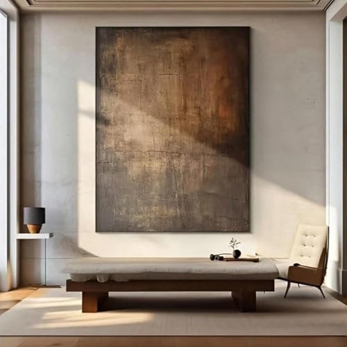 WUDUM Toile murale abstraite neutre – Peinture murale contemporaine marron pour salon, chambre, bureau, décoration d'intérieur 50 x 70 cm (20 x 28 pouces) avec cadre