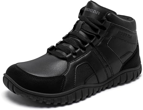 HOBIBEAR Botas descalzas para hombre y mujer, puntera ancha, cálidas, resistentes al agua, para invierno y exteriores, Todo negro., 36 EU