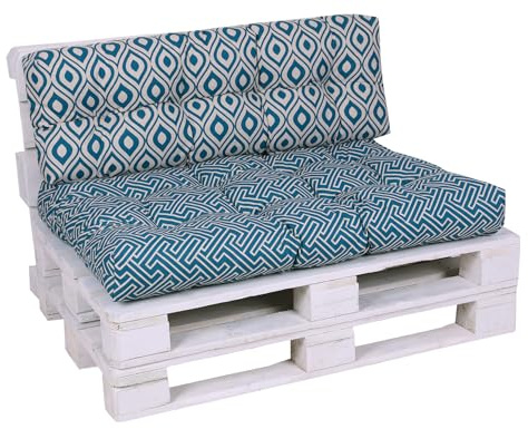GO-DE Textil Bequeme und attraktive Polsterauflagen für Paletten-Loungen (2-teilig, für eine komplette Palettenlounge, Irrgarten Petrol, Palettenkissen mit Schaumflockenfüllung)