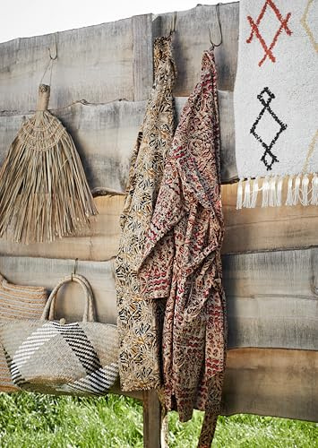 Madam Stoltz Teppich Badematte Läufer mit Fransen Ecru 60 x 90 cm Baumwolle Boho Ethno