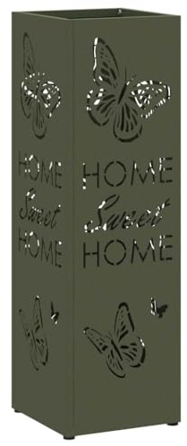 vidaXL Umbrella Stand Olive 15.5 x 15.5 x 49 cm Metal, Living Room, Modern Square Umbrella Stand, Durable Storage Companion for Indoor Furniture, Compact Holder for Home Organization