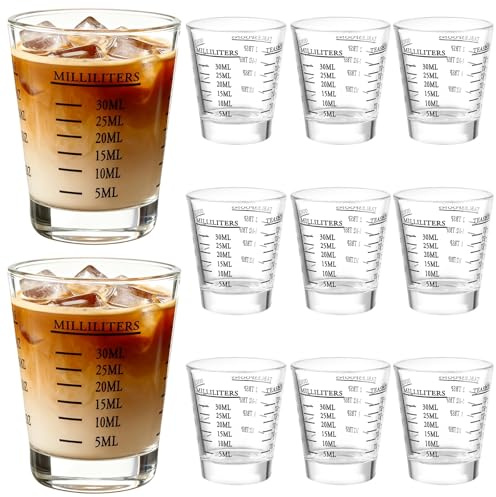 LOLYSIC 12 Stück 30ML SchnapsgläSer Messbecher Klein Glas Shotgläser mit Skala(oz,tsp,tbs,ml), Backen Messbecher Mini Espresso Schnapsgläser für Küche, Bar, Party, Cocktail (Schwarz)