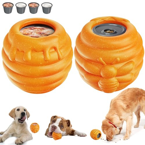 Durable Dog Toys for Aggressive Chewers 2 Pack, Dog Treat Dispenser and Enrichment Frozen Licking Toys in Honey Pot Shape, Boredom Killing and Mental Stimulation Toys for Large Dogs to Keep Them Busy