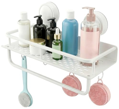 Duschablage ohne Bohren - Rostfreie Duschregale für die Dusche mit Saugnapf & Haken Badezimmer Organizer Praktisches Duschregal Ohne Bohren für Badezimmerutensilien, W 30cm Badezimmer Zubehör Weiß