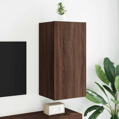 WDGJJFECNMUEHI Meuble TV Mural Moderne avec éclairage LED RGB réglable, en chêne Marron, Design Mural Espace Gain de Place, Armoire multimédia pour Salon et Chambre, 40.5x35x80 cm