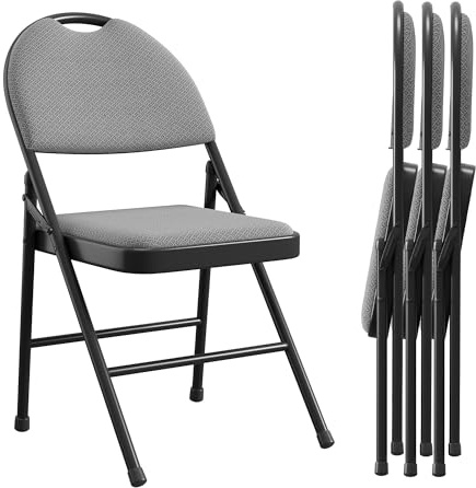 RBFGYIOP Sedie pieghevoli imbottite in lino per sala da pranzo e ambienti interni/esterni – Struttura in metallo, piedini antiscivolo, facilmente riponibili – Set 4 pezzi, grigio scuro