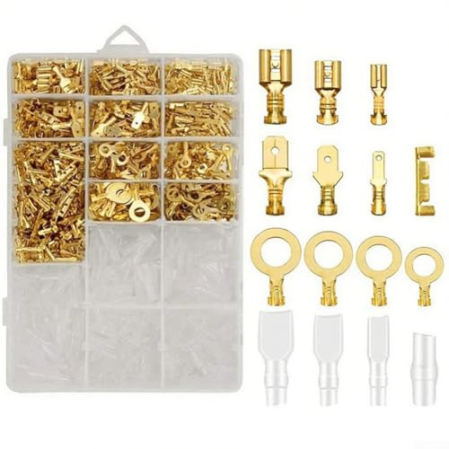 Lot de 1000 connecteurs de bornes à sertir à ressort 2,8 mm/4,8 mm/6,3 mm mâle-femelle avec isolation PVC ignifuge