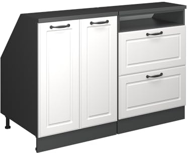 Vicco Küchenschrank für Dachschrägen R-Line, Weiß Landhaus, 120 cm 2er Set Schrankkorpuss 60 cm Tiefe, geeignet für schräge Wände und Variable Küchenmontage