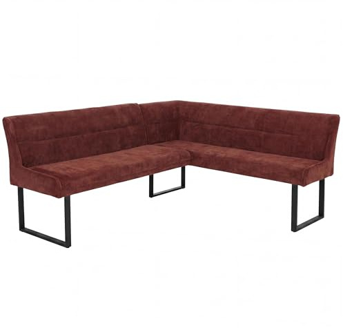 Mendler Eckbank HWC-O81, Esszimmerbank Bank, Öko-Tex (310g/m²) Chenille Stoff/Textil Metall 210x159cm - rot