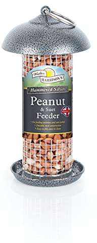 Walter Harrison's Mini Peanut & Suet Hanging Feeder, Hammered Silver, 20 cm | Easy To Refill, Durable Design, Stunning Aesthetic, Easy To Clean, Attracts Wild Birds