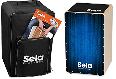 Sela SE 136 FR Varios Blue Cajon Bundle mit Rucksack, Sitzpad, französischer Anfängerschule, CD und DVD