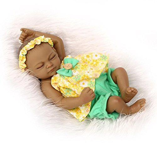 iCradle Reborn Baby Dolls Tiny 26 cm Full Body Silikon Soft Vinyl Real Looking Reborn Baby Dolls Lebensechte Indianer Style Black Skin Girl and Boy Newborn Doll (Mädchen)